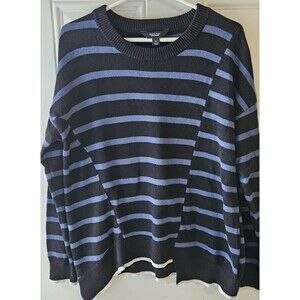 Simply Vera Vera Wang Black Blue Striped Knit Pullover Sweater XL Women